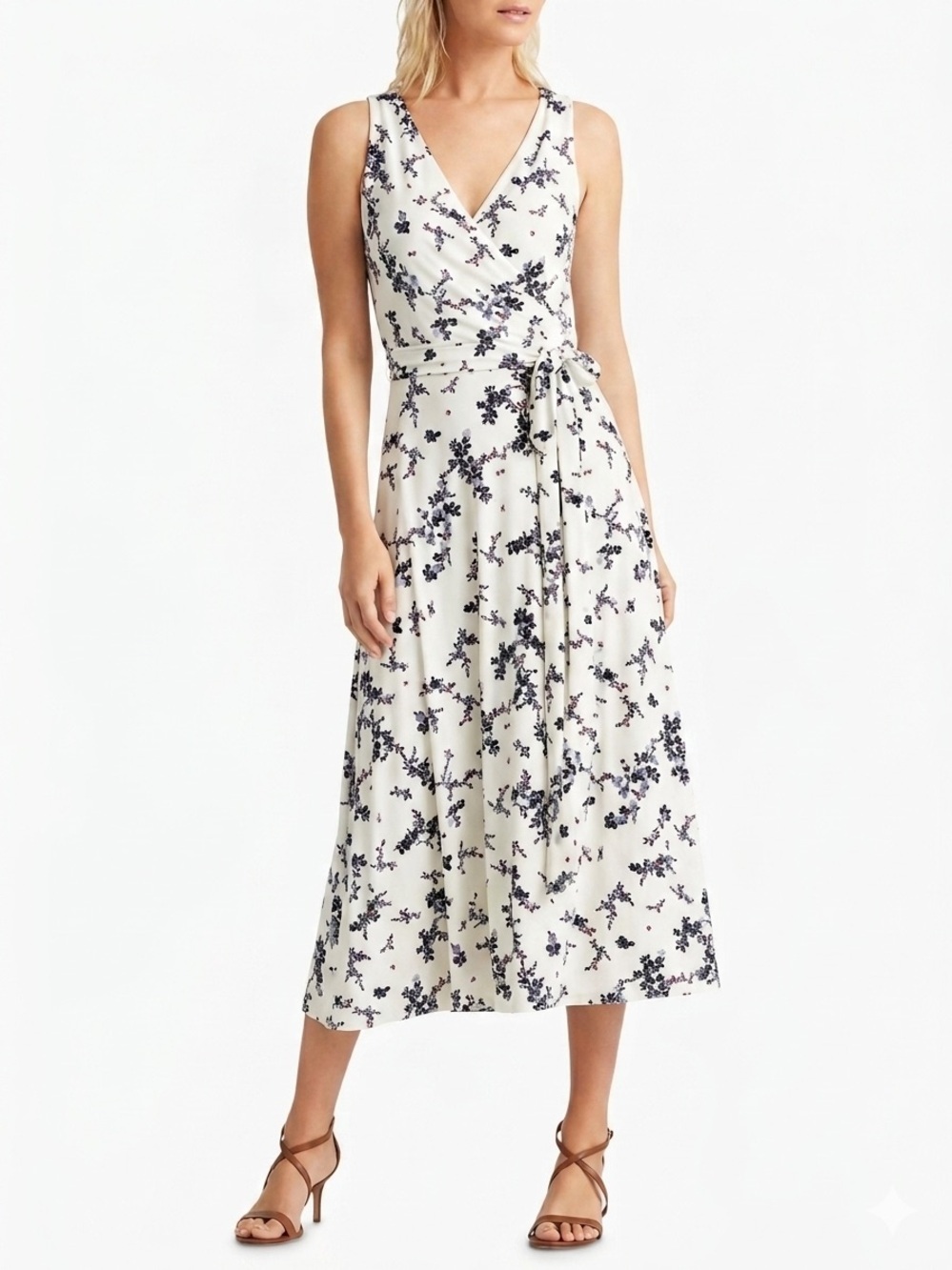 Lauren Ralph Lauren Floral-Print Tie-Waist Jersey midi Dress size 14